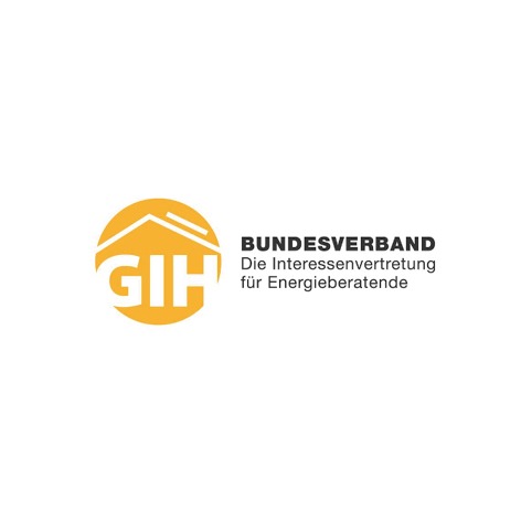 Logo des GIH Bundesverbandes für Energieberatung mit stilisiertem Hausdach in Gelb.