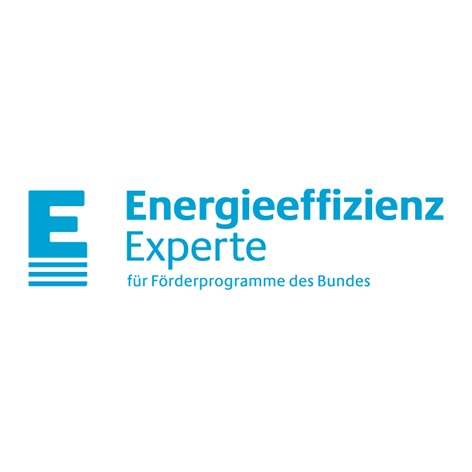 Logo mit blauem Schriftzug „Energieeffizienz Experte“ für Förderprogramme des Bundes.